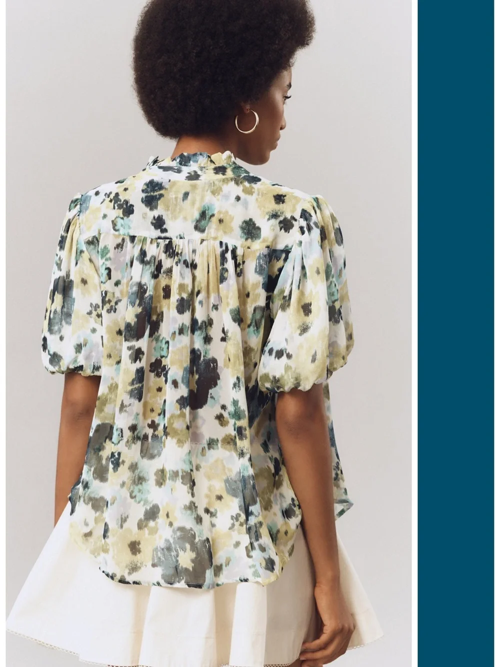 NWT The Estela Sheer Printed Blouse: Short Sleeve Edition Blue Floral SP Boho